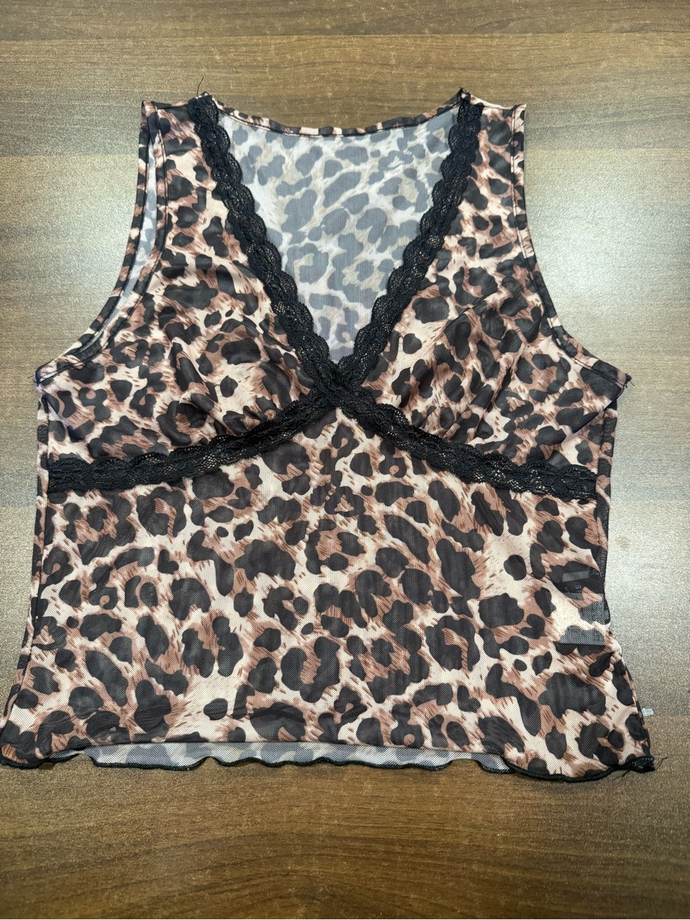 SHEIN Leopard Print Lace-Trim Sleeveless Chemise - Black & Brown